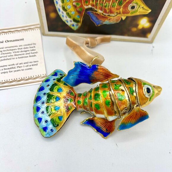 PIER 1 CLLECTIBL 1 OF A KIND CLOISONNE ARTICULATED FISH CHRISTMAS ORNAMENT w BOX - Picture 2 of 11